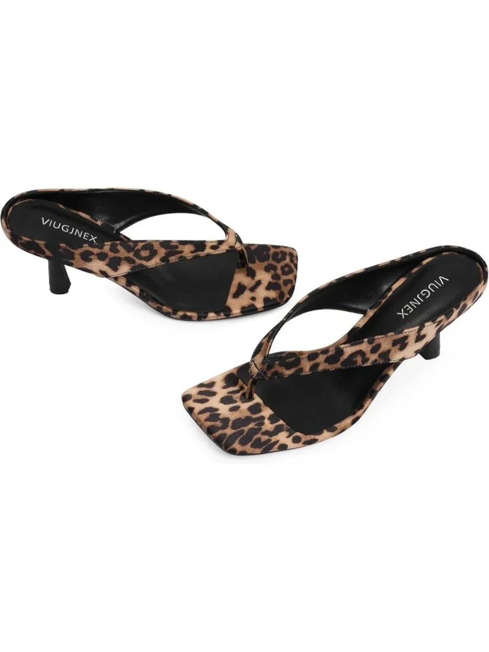 Women’s Leopard Kitten Heels Flip Flop Slip On Square Open Toe Low Heel Thong